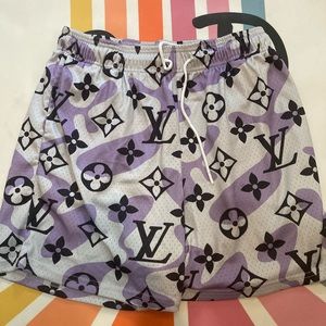 Mr. Remade White, Black and Purple Monogram shorts
